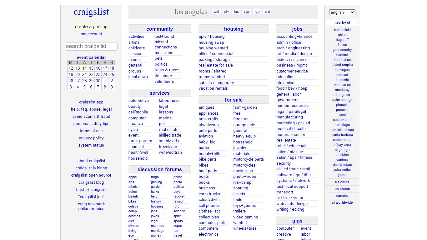 craigslist: los angeles jobs, apartments, for sale, services, community ...